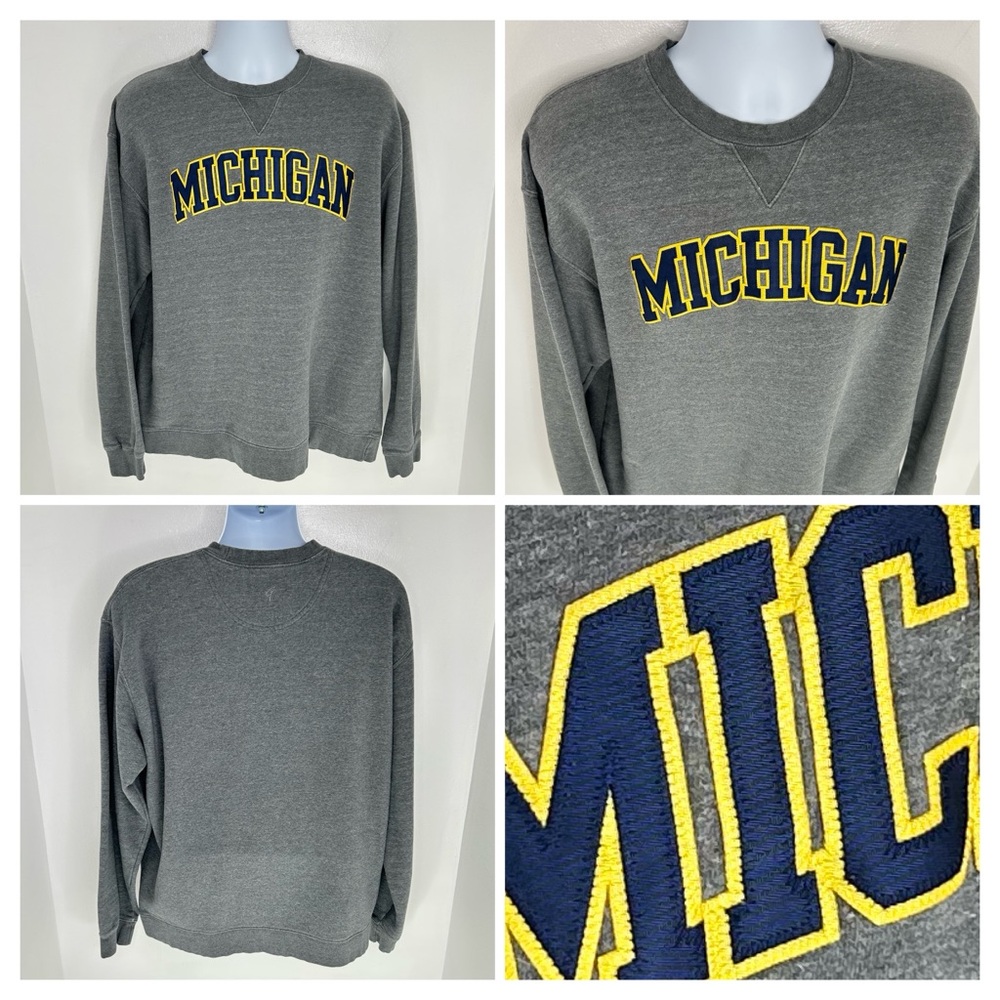 Michigan Embroidered Crewneck Sweatshirt Size XL‎ Gray Wolverines NCAA Football